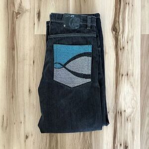 Lot 29 Black Gray Straight Leg Embroidered Y2K Jeans 100% Cotton Size 36